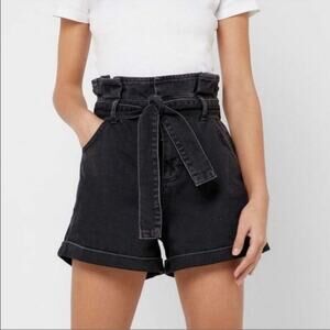 Topshop Washed Black Grey Paper Bag High Rise Denim Jean Shorts 6 NWT